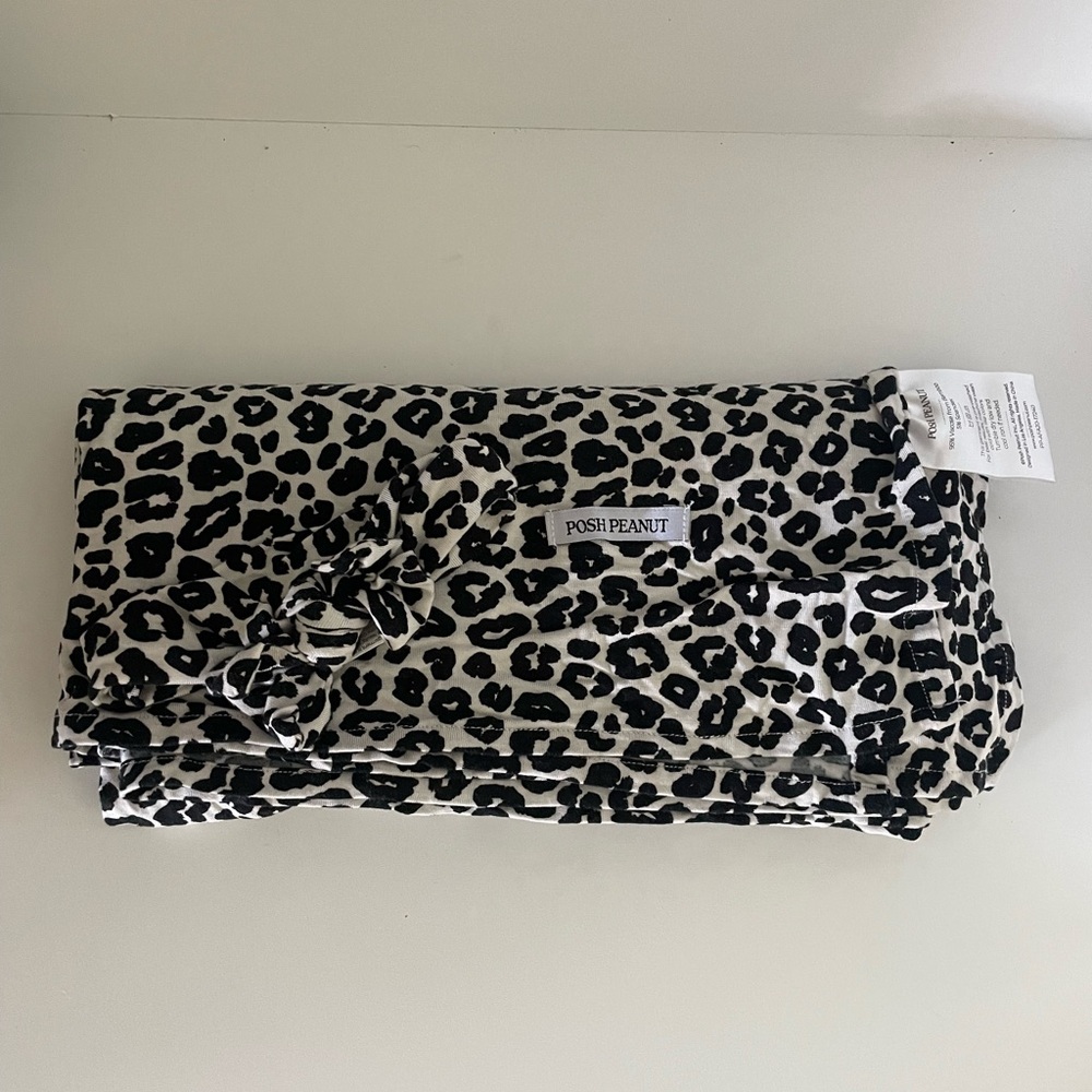 Posh Peanut Bamboo Swaddle and Headwrap Set Leopard